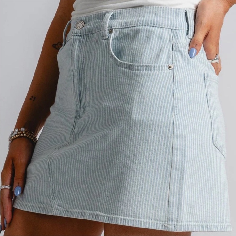 LOFT | Light Blue Striped Mini Skirt
